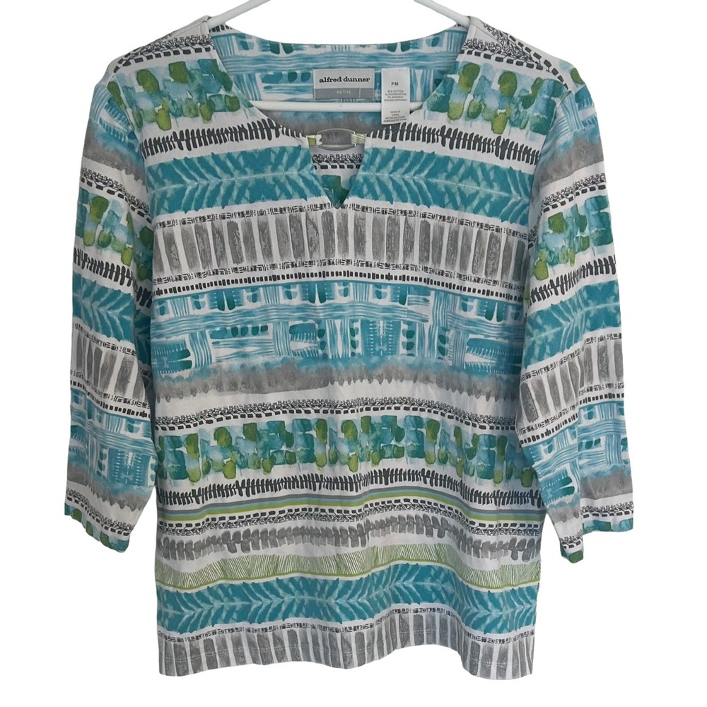 Alfred Dunner Women's Blue and Green Striped Tunic. Size Petite M